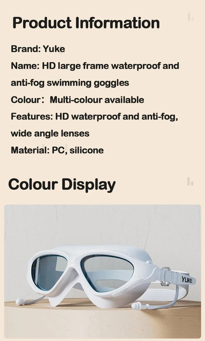 Big Frame Professional HD Anti-fog Silicone Swimming Goggles Adults With Earplugs Swim Glasses Men Women Goggles