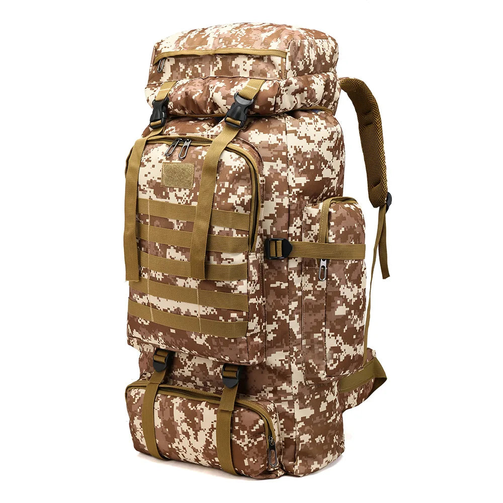 80L Waterproof Molle Camo Tactical Backpack Military Army Hiking Camping Backpack Travel Rucksack Outdoor Sports Climbing Bag