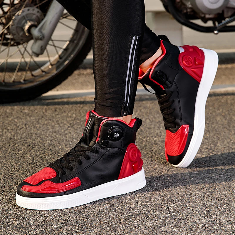 Men Motorcycle boots Breathable Anti-fall Rider Road Racing Casual Shoes Boots Gear Shift Rubber Sole black Motorbike Shoes