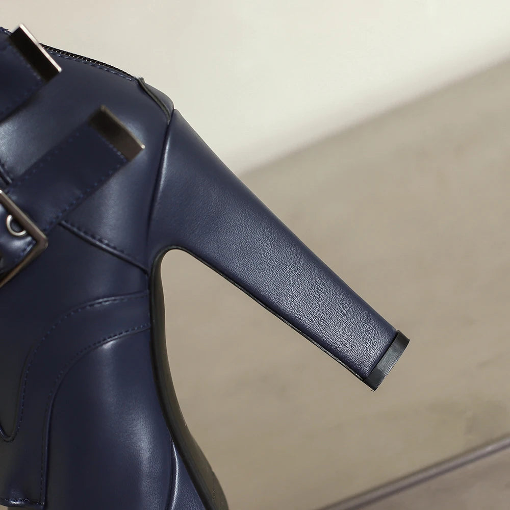 Women Punk Style Lace-Up Ankle Boots Belt Buckle Platform High Heels Short Boot Female White Autumn Winter Round Toe Shoes 2025