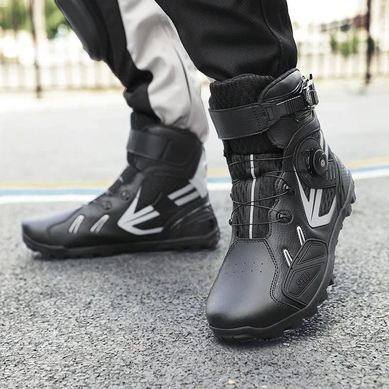 Summer Retro Mountain Off-road Motorcycle Riding Boots Men Motorbike Motocross Cycling Shoes With Gear Shift Pad Rubber Sole