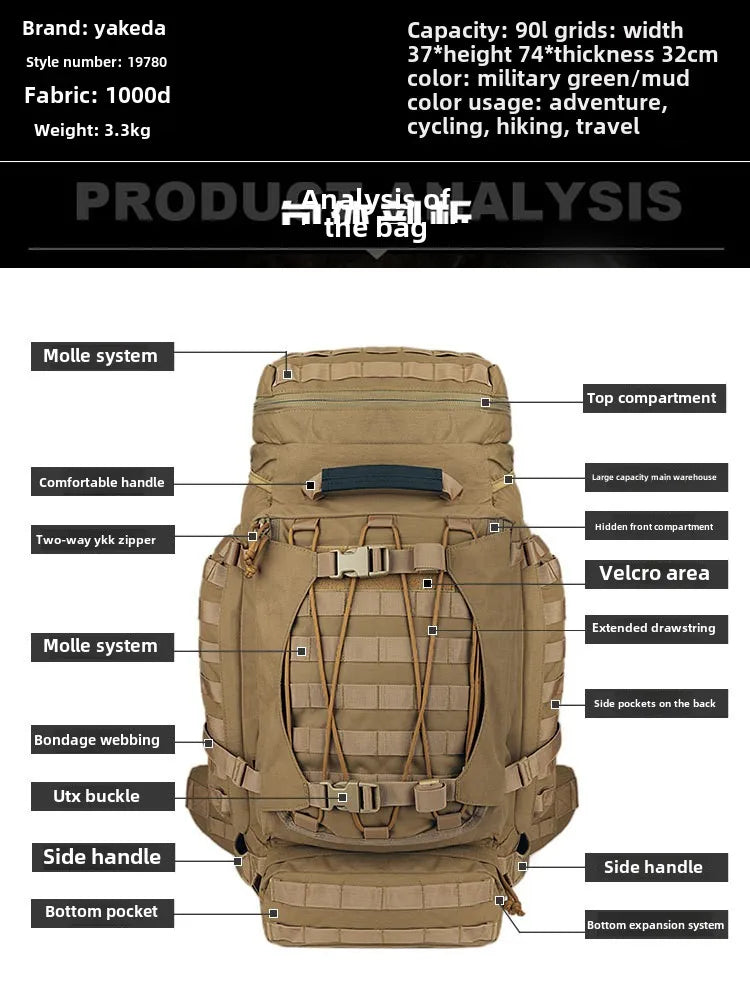 90L Outdoor Camping Tactical Backpacking Large Capacity Backpack MOLLE Multifunctional Outdoor Backpack