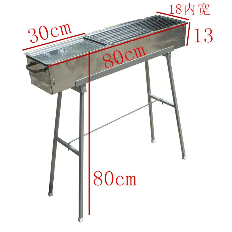 Stainless steel barbecue stove, home charcoal, outdoor large portable, enlarged grill for picnics