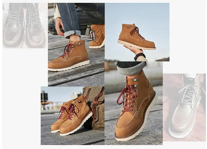 A066 Size 39-44 New Casual Men Fashion Reto Tooling Boots Lace Up Leisure Vintage Shoes Crazy Brown Man Footwear 2025 Man Shoes
