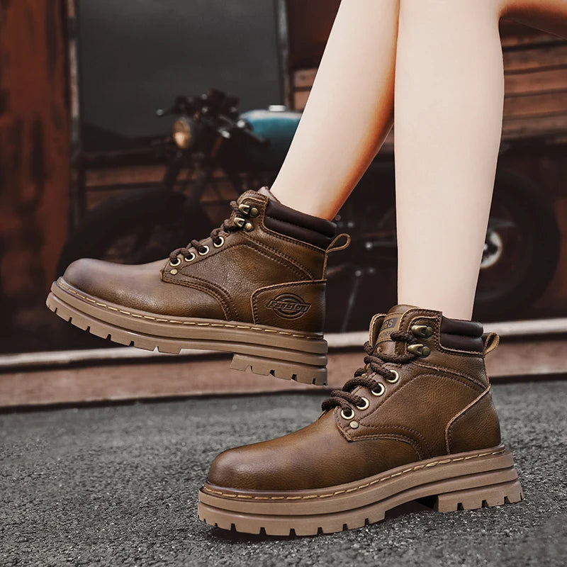 High Top Boots Men's Leather Shoes Fashion Motorcycle Ankle Boots for Men Winter Boots Man All-match Shoes Lace-Up Botas Hombre