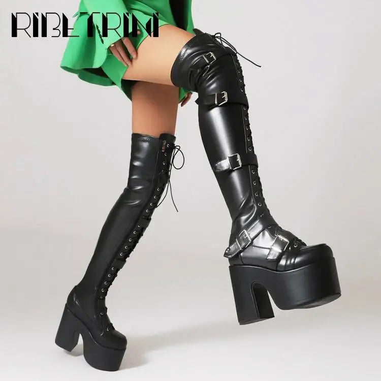 Punk Goth Women Motorcycle Boots Block High Heels Platform Shoes  Woman 2024 New Brand Luxury Fashion Design Cool Street Boots