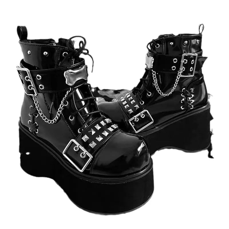 Women Boots New Fashionable Comfortable Platform Soft Women's Ankle Boots Elegant Dark Motorcycle Women's Leather Boots Zapatos