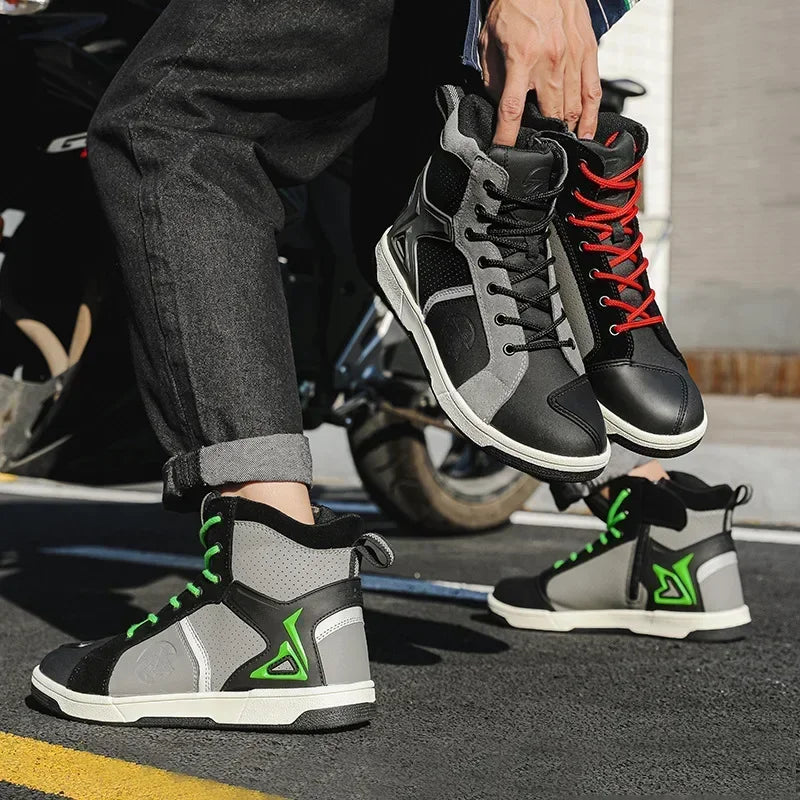 Men's Red Casual Motorcycle Boots – Summer Off-Road Riding Shoes, Motocross Style – Compatible with BMW & Honda Motorbikes