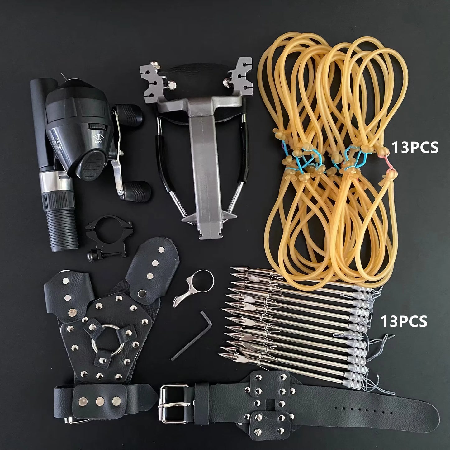Professional Fishing Slingshot Kit with Arrowheads Wrist Support Rocket Slingshot Catapult for Fishing and Hunting Outdoor Games