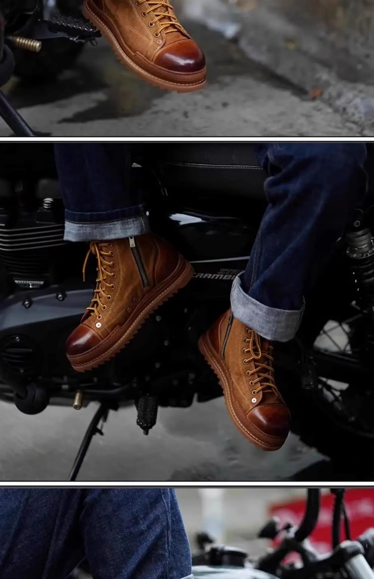 Retro Uglybros Motorcycle Boots Cowhide Canvas Shoes Ankle Protect Motorbike Zapatone British Style Botas For Harley For TRIUMPH