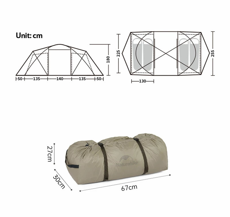 Naturehike Shandi 2.0 Tunnel Dome Tent for 4 Person Family Outdoor Camping Double Layers Waterproof 30D polyester Hiking Tents