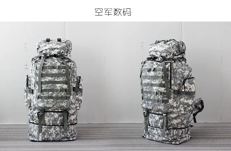70-100L Outdoor Camping Travel Sports Backpack Military Camo Tactical Bag Large Capacity Waterproof Hiking Mountain Climbing Bag