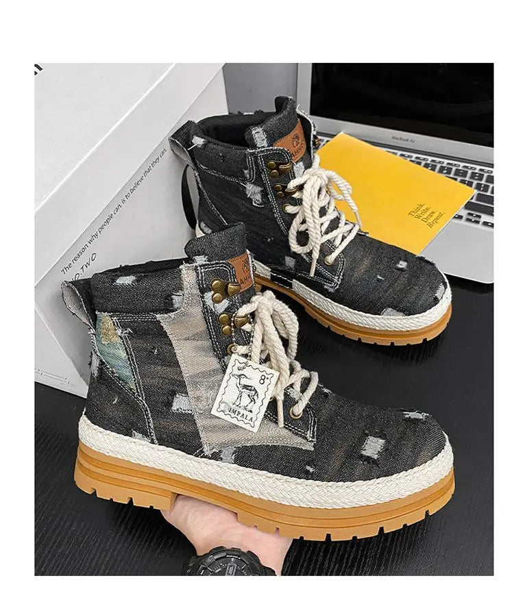 Motorcycle Riding Shoes Casual Commuter Boots Protective Fall Resistant Wear Boots Four Seasons Riding Shoes Denim Casual Shoes