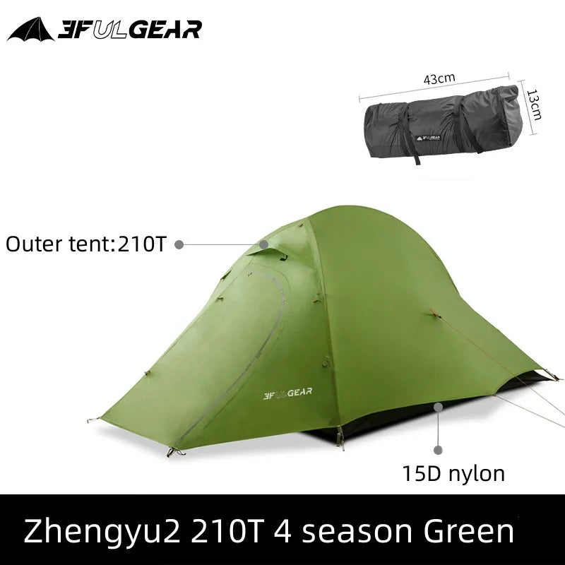 3F UL Gear Zhengtu 2P Tent Two 2 Person 15D Silnylon Coating Nylon Double Layer Ultralight Camping Lightweight Hike For 4 Season