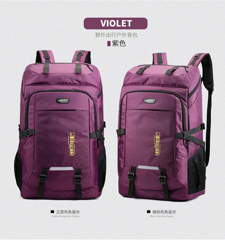 60L 80L Hiking Camping Backpack Nylon Waterproof Large Capacity Luggage Rucksack Men Women Outdoor Climbing Travel Sports Bag