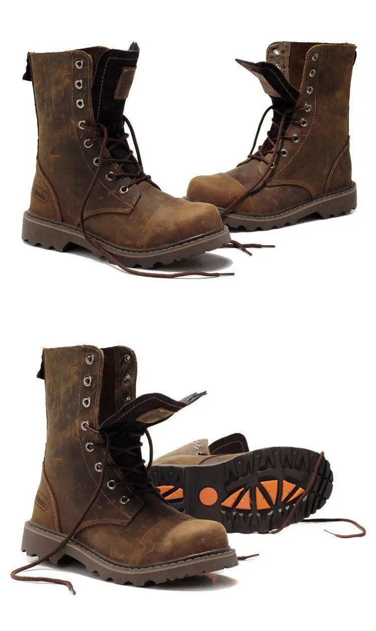 Men's Mid-calf Shoes High Tube Work Shoes Couples Outdoor Motorcycle Boots Large Size Women's Boots Winter Plush Cotton Shoes