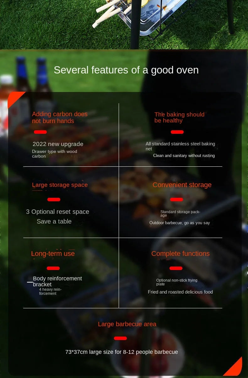 Home Outdoor Multifunctional Portable Barbecue Rack Charcoal Smokeless Barbecue Skewers Thickened Stainless Steel Barbecue Stove