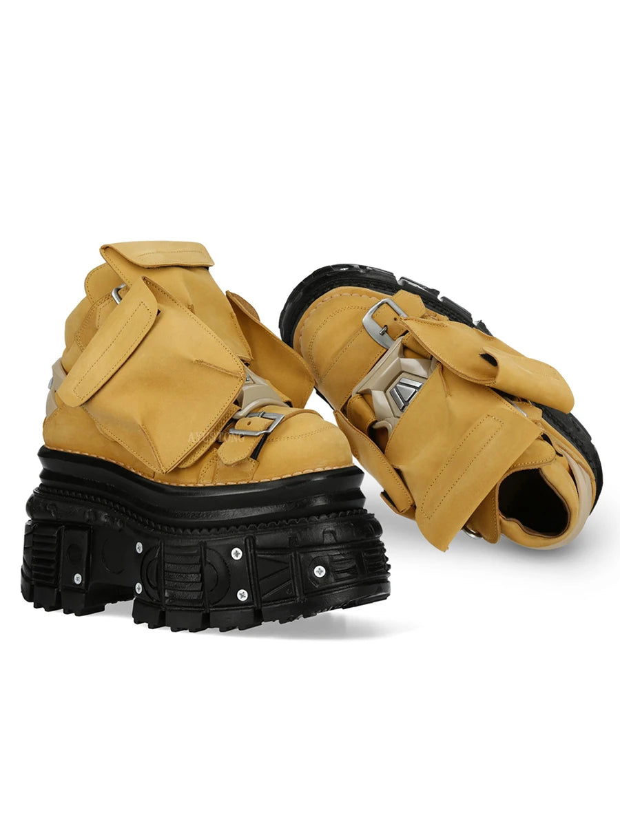 Thick Sole Lace Up Short Boots Autumn New Round Toe Punk Street Rock Sports Casual Shoes Black Fashion Women's Ankle Boots