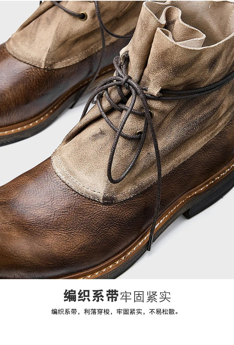 Retro Cowhide Motorcycle Boots Men Quality Breathable Motorbike Leather Boots Wear Resistant Moto Riding Shoes Summer Winter