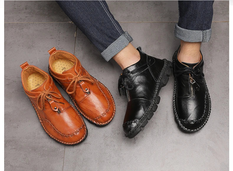 Genuine Leather Shoes Male Luxury High Quality Men Ankle Boots Outdoor Comfortable Casual Shoes Fashion Zip Men Motorcycle Boots
