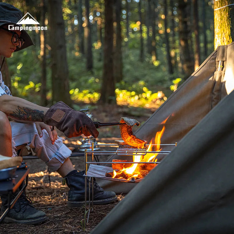 Outdoor Camping Heating Stove Campfire Stainless Steel Foldable Lightweight Grill with Grill Net Solo Fire Pit Wood Stove