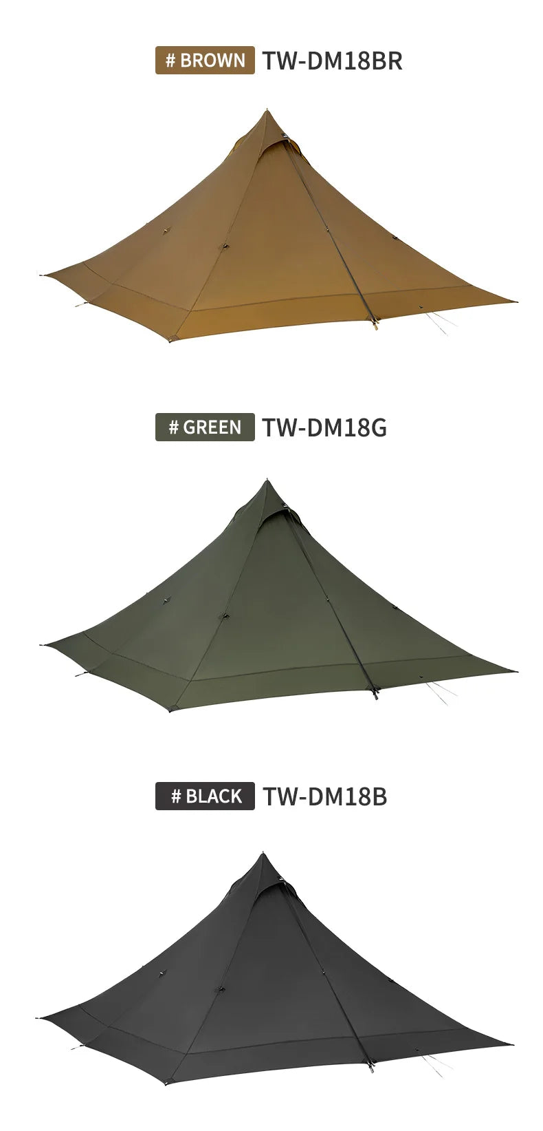 ThousWinds Capricorns 2 Person Trekking Pole Tent Ultralight 15D Ripstop Nylon Hiking Backpack Tent Outdoor Camping Pyramid Tent