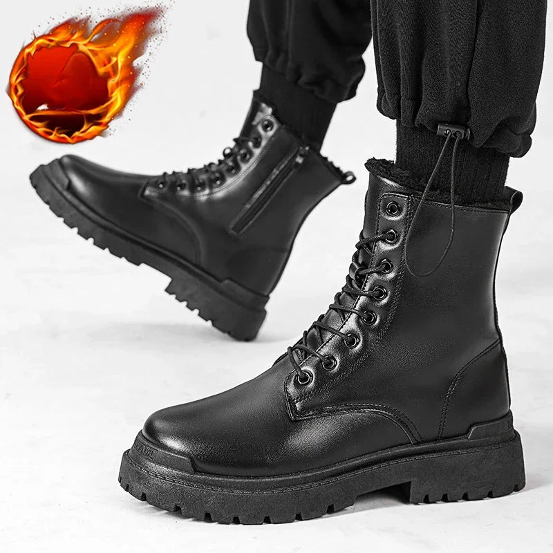 Winter boots For Men Black Boots Casual sneaker shoes men PU Leather Autumn Men's boots Men's safety shoes botas para hombre 안전화
