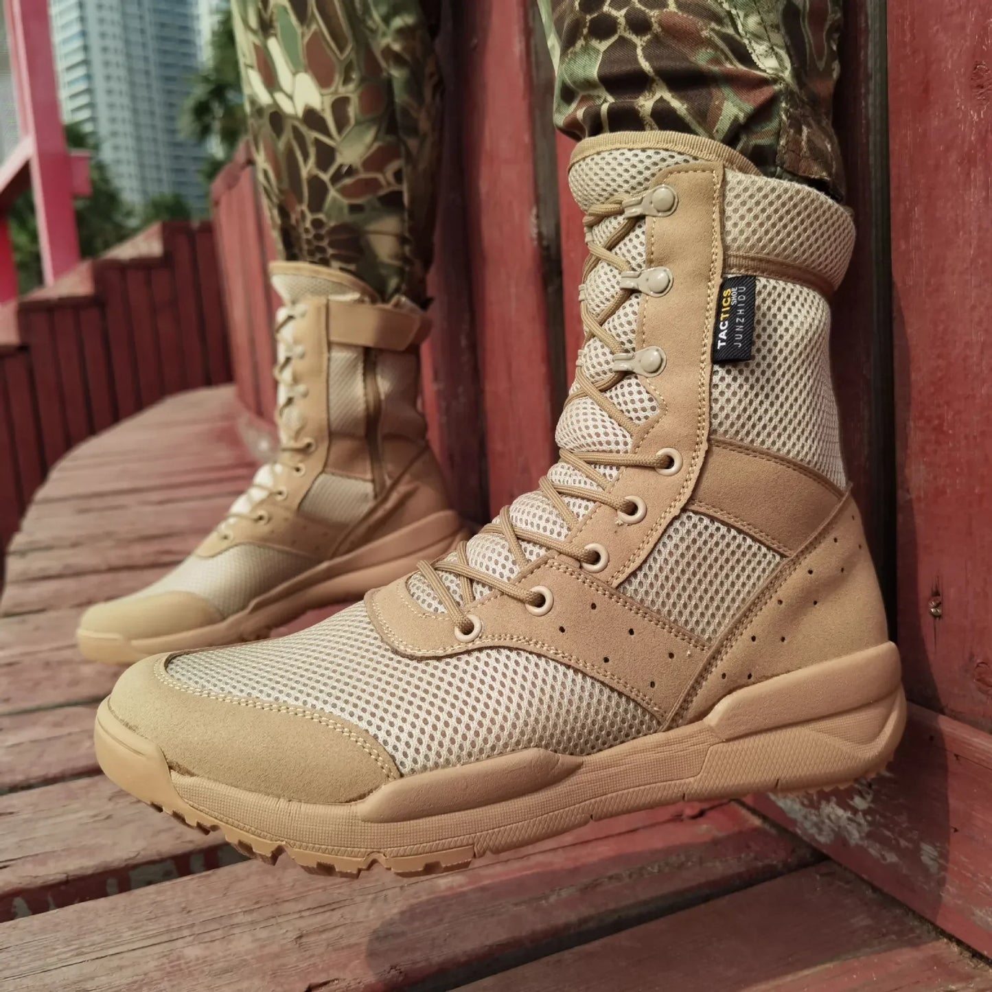 Waterproof Lace Up Tactical Boot Fashion Mesh Motorcycle Men's Work Shoes 47 48 Light Men Combat Ankle Boots