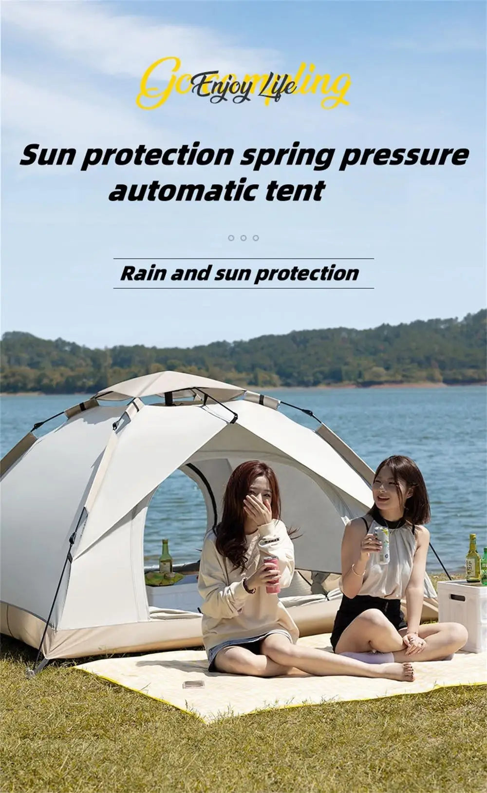 Camping Waterproof Tent 2-3 People One-touch Camping Tent Outdoor Ultralight Portable Sun Shelter Beach Tent for Outdoor Fishing