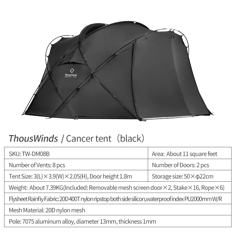 Thous Winds CNC 4-8 Person Family Camping Tent Outdoor Emotional Camp Tent 20D Ripstop Nylon Both Side Silicon Lightweight Tents