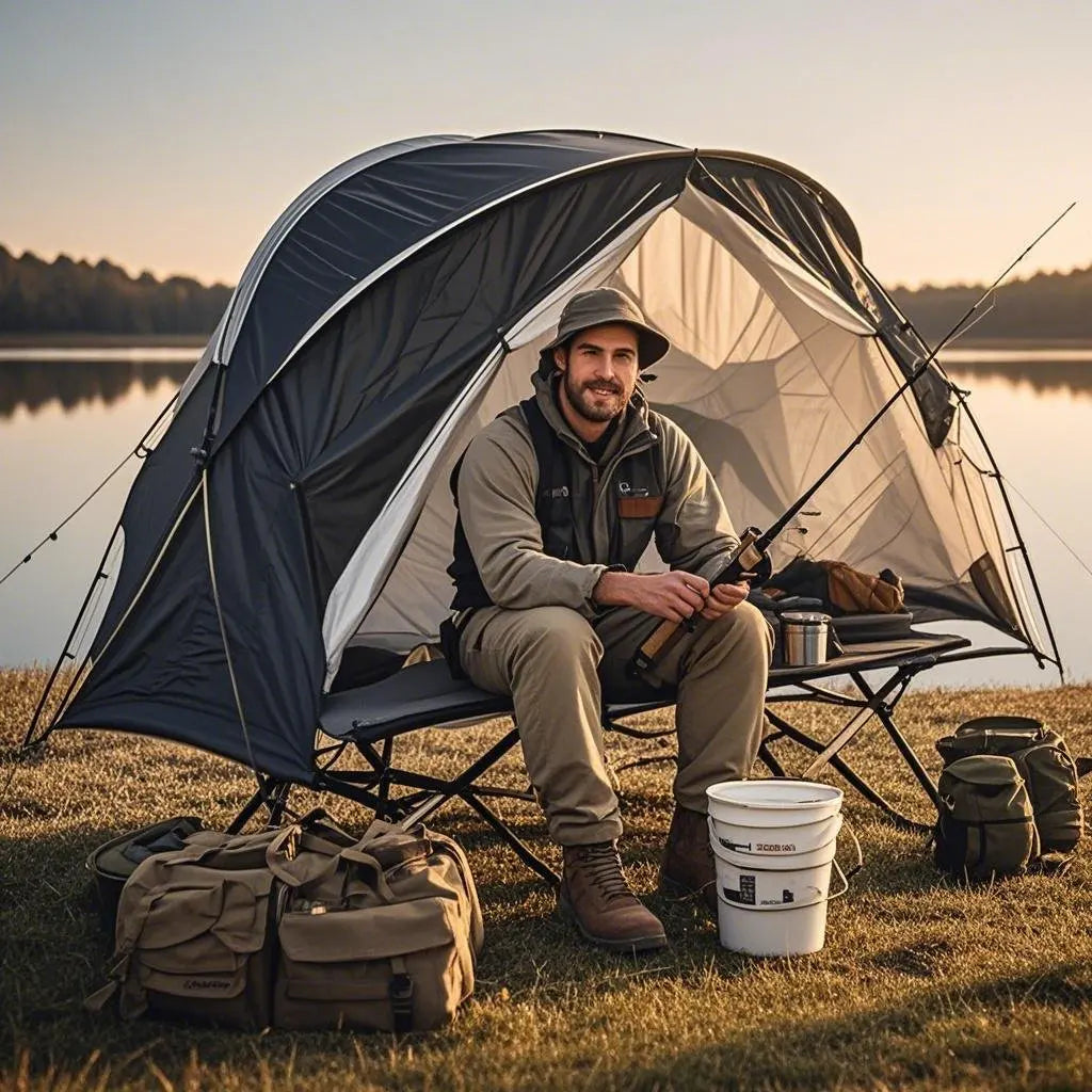 All-Season Camping Cot Tent 1-Person - Sturdy Cross-Braced Structure, for Fishing or Outdoor Activities,, Compact & Portable