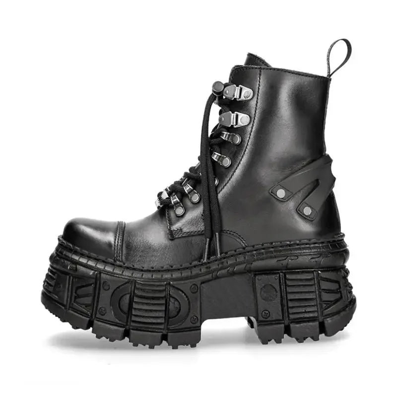 2025 Men's and Women's Retro Spanish Mid-Calf Dark Metal Punk Same Style Below The Knee Platform Popular Street Shooting Boots
