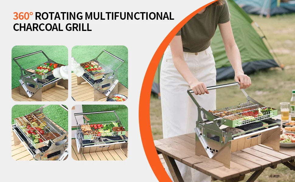 BiggerFire New Portable Outdoor Camping Easy  Flip BBQ Grill Folding Charcoal BBQ Grills