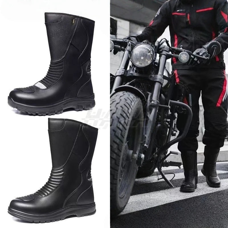 Motorcycle Boots Men Classic Motocross Boots with Reinforced Heel Toe Counter Waterproof Tall Motorcycle Touring Boot Botas Moto