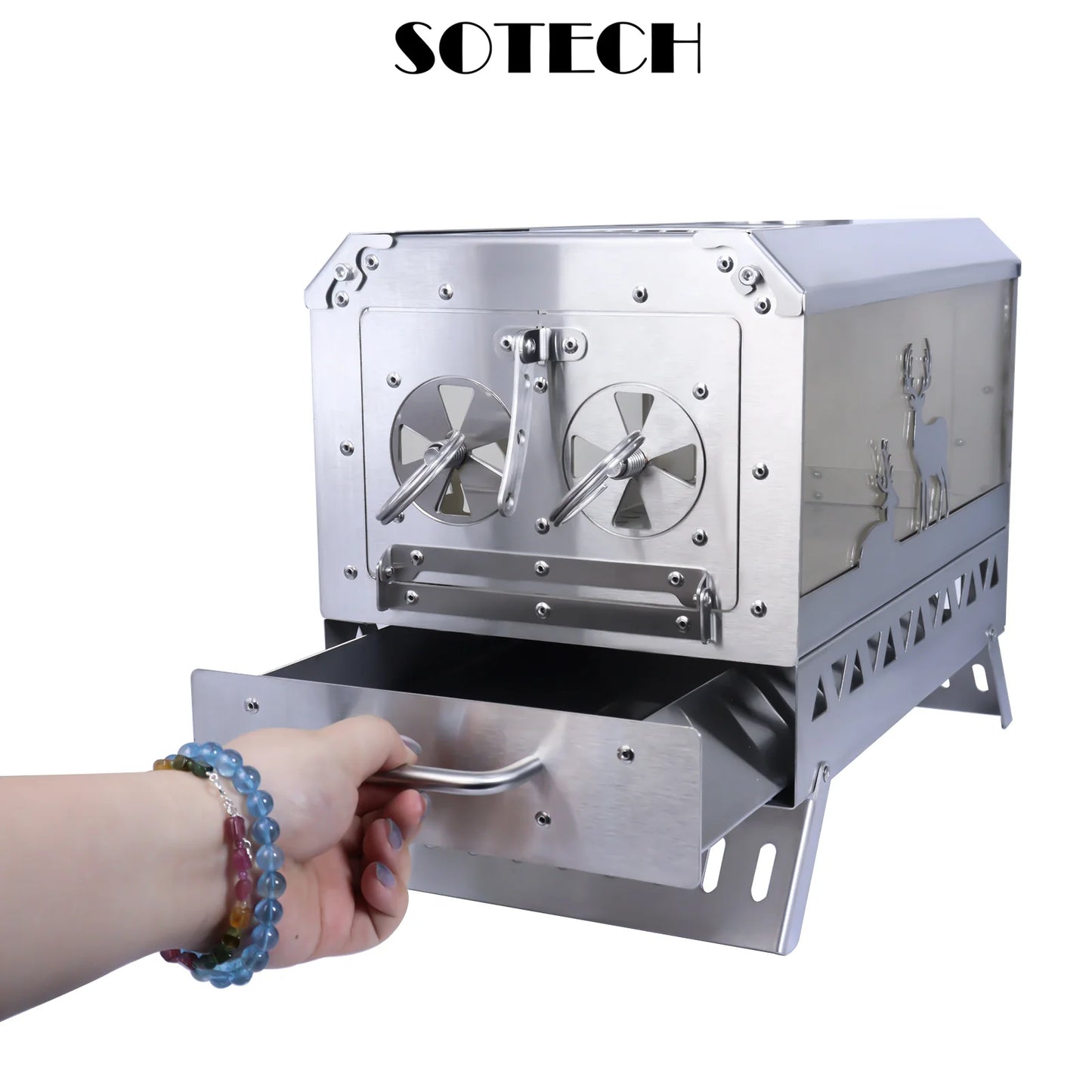 Firewood Stove Outdoor Portable Stainless Steel Burner Desktop Heater with Collapsible Legs for Camping Hiking Barbecue Travel