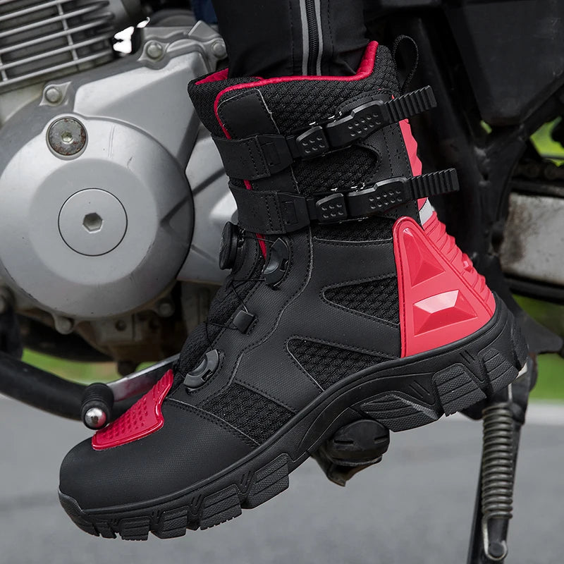 Men Motorcycle Boots Breathable Anti-fall Motocross Protective Shoes Knob Lock Buckle Men's Motos Equipment Outdoor Sports Shoes