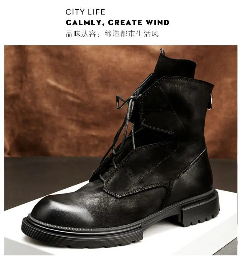 Motorcycle Riding Boots Genuine Leather British Leather Boots High Top Shoes Handmade Retro Men Leather Work Boot