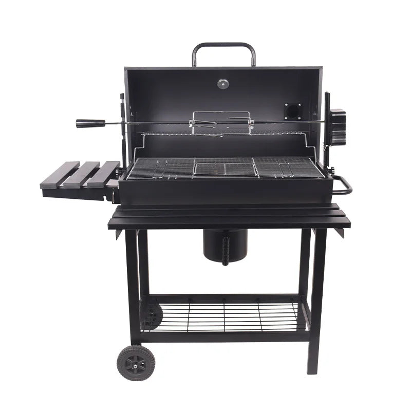 Portable Oil Drum Barrelbackyard Charcoal, Barbeque BBQ Grills Equipped with Electric Rotating Grilling Bracket
