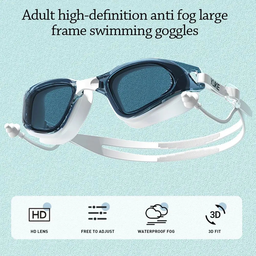 Portable Big Frame Swimming Goggles Silicone Swim Glasses with Earplugs Professional Men Women HD Anti-fog Swimming Eyewear