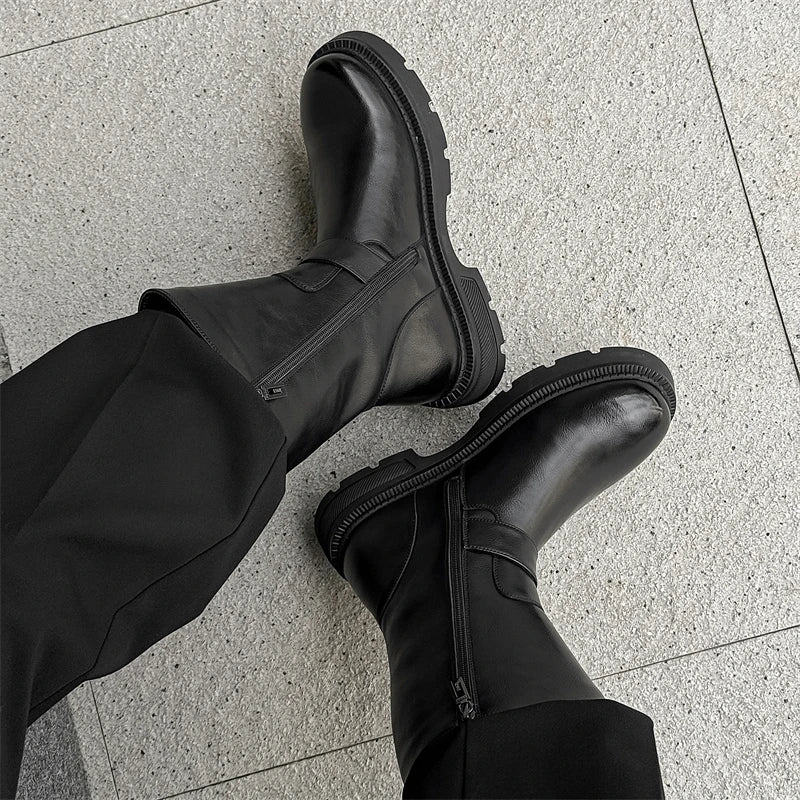 mens casual party nightclub high knight boots black stylish platform shoes cowboy original leather boot long motorcycle botas