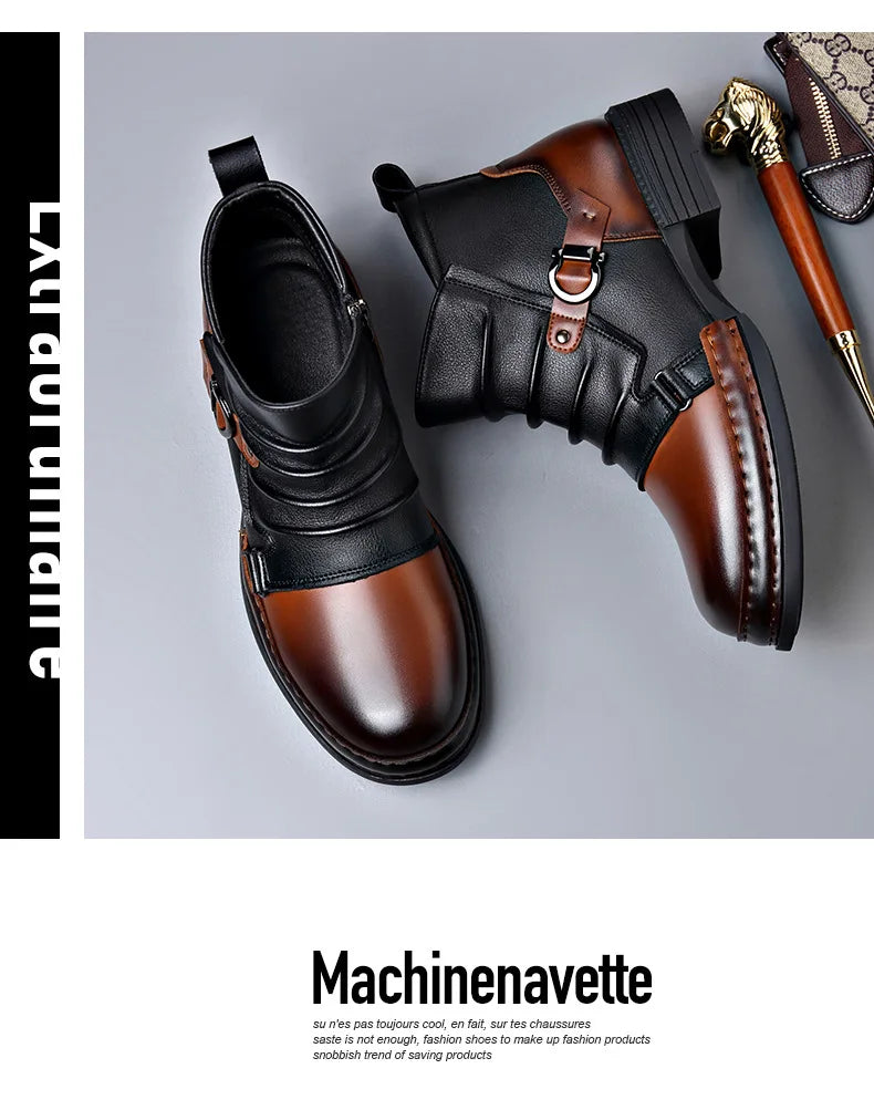 Autumn Winter Retro Ankle Boots for Men Fashion Casual Size Zipper Motorcycle Boots Man New Designer Warm Platform Shoes Male