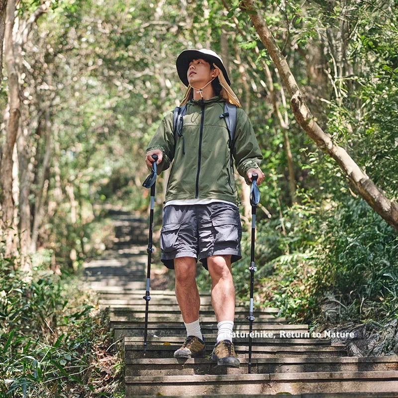 Naturehike Folding Trekking Pole Foldable Walking Stick for Walk Climbing Retractable 3 Sections Telescopic 6061 Aluminum Alloy