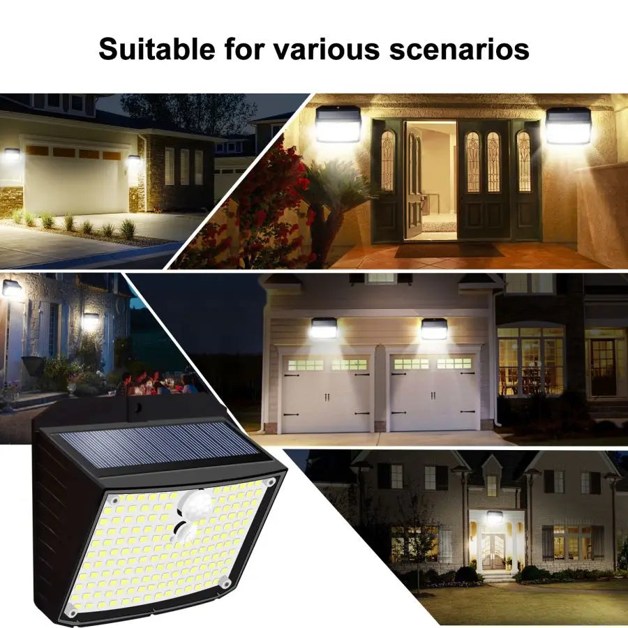 Solar Lights Outdoor 158 LED Solar Wall Lamp Waterproof Wireless Motion Sensor Security 3 Modes Garden Fence Yard Deck Garage