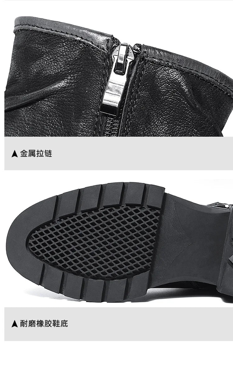 Waterproof Motorcycle Boots Autumn Quality Genuine Leather Retro High Top Motorbike Boots Wear Resistant Moto Riding Shoes