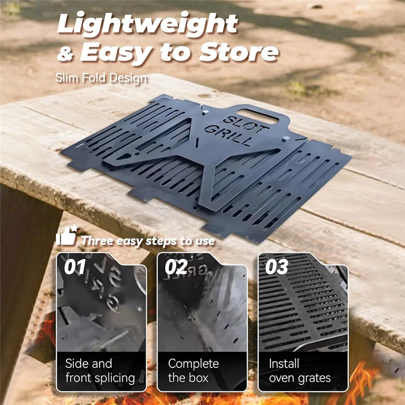 B08B-Slot Grills Foldable BBQ Grills Outdoor Small Folding Metal Grills Thickened Quick Assembly For Camping Picnic