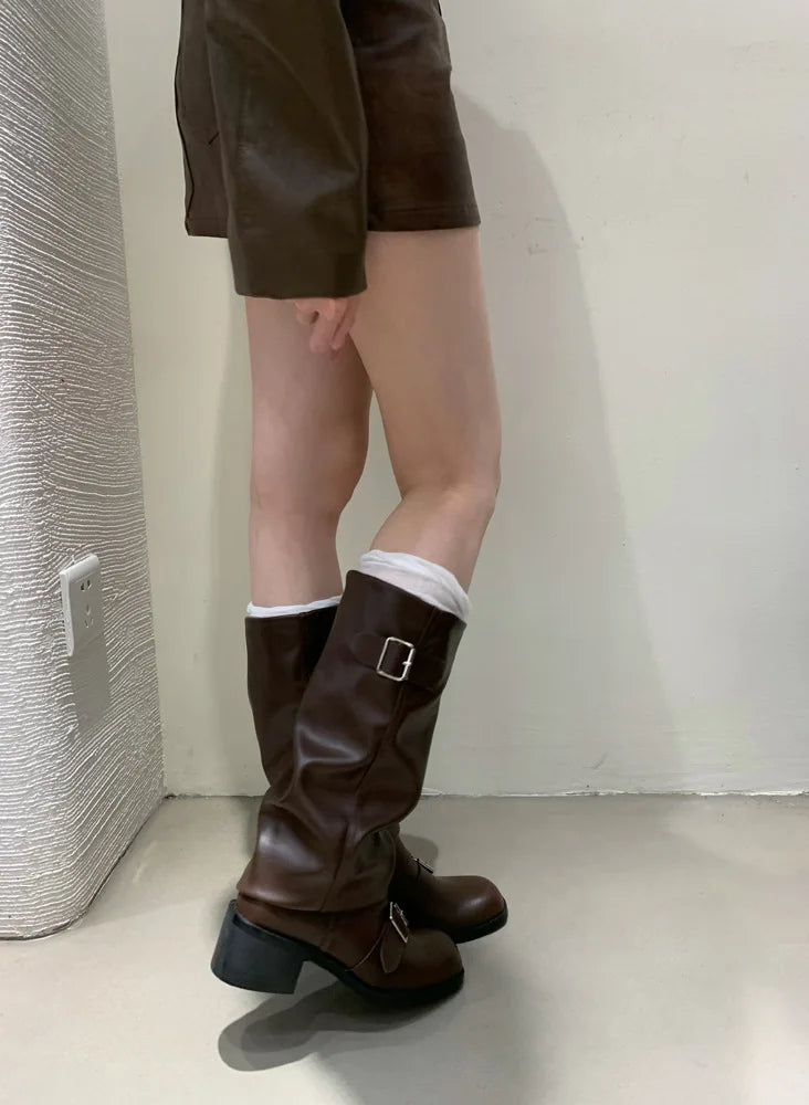 Woman Boots Knee High Platform Heels Trend Punk Gothic New Rock Leather Fashion Women Shoes Motorcycle Footwear Zapatos De Mujer