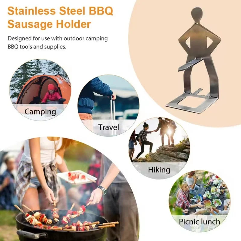 Stainless Steel Funny BBQ Sausage Holder Humanoid Grill Rack for Hot Dogs Portable Camping Picnic Essential with Humorous Design