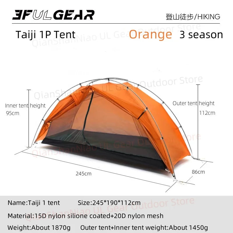 3F UL Gear Taiji 1 Tent Ultralight Single Person Outdoor Camping Tourism Tent Mountaineering Windproof Hiking Tent 1 Person