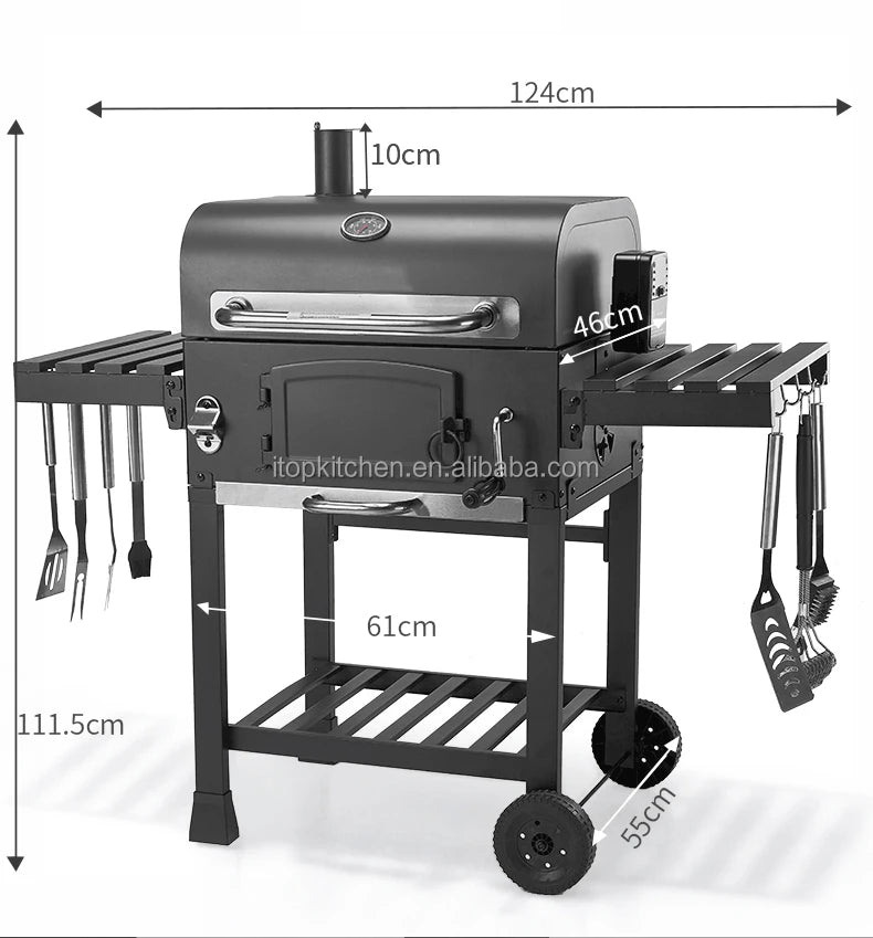 IT-7010 Outdoor Commercial Charcoal Rotisserie Rotating BBQ Grill Cast Iron Barbecue Bbq Charcoal Smokers Grill