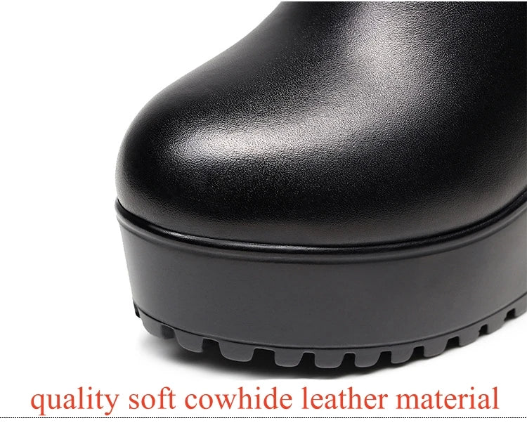 8cm 10cm Small Size 33-43 Thick Bottom Platform Shoes Ankle Boots with Fur 2024 Block High Heels Genuine Leather Boots Office